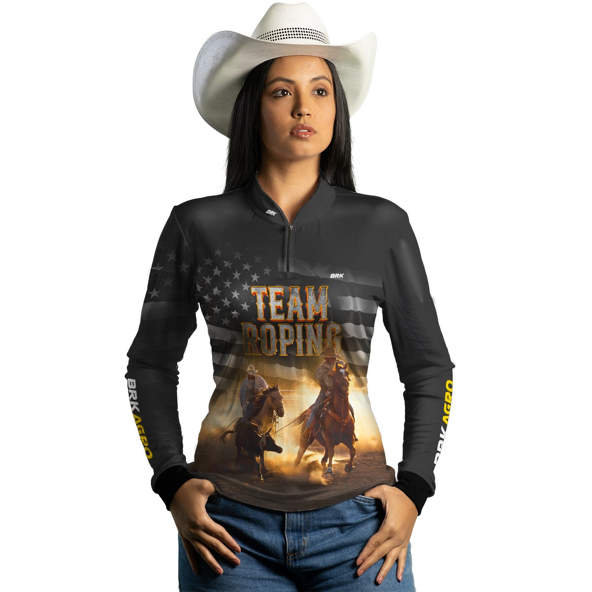 Camisa Agro Brk Team Roping Preta com Proteção Solar UV50+