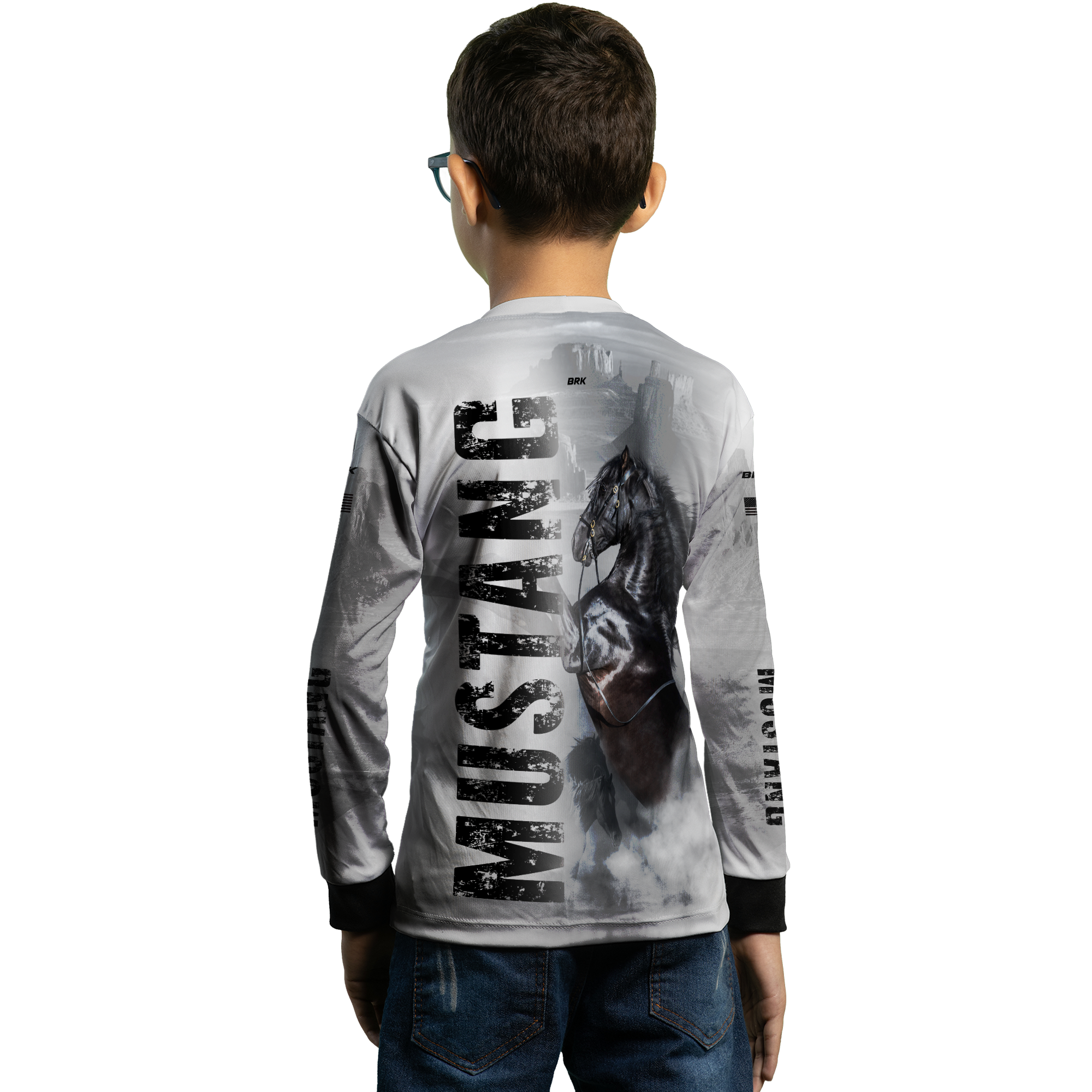 Camisa Agro Brk Branca Cavalo Mustang com Proteção Solar UV50+