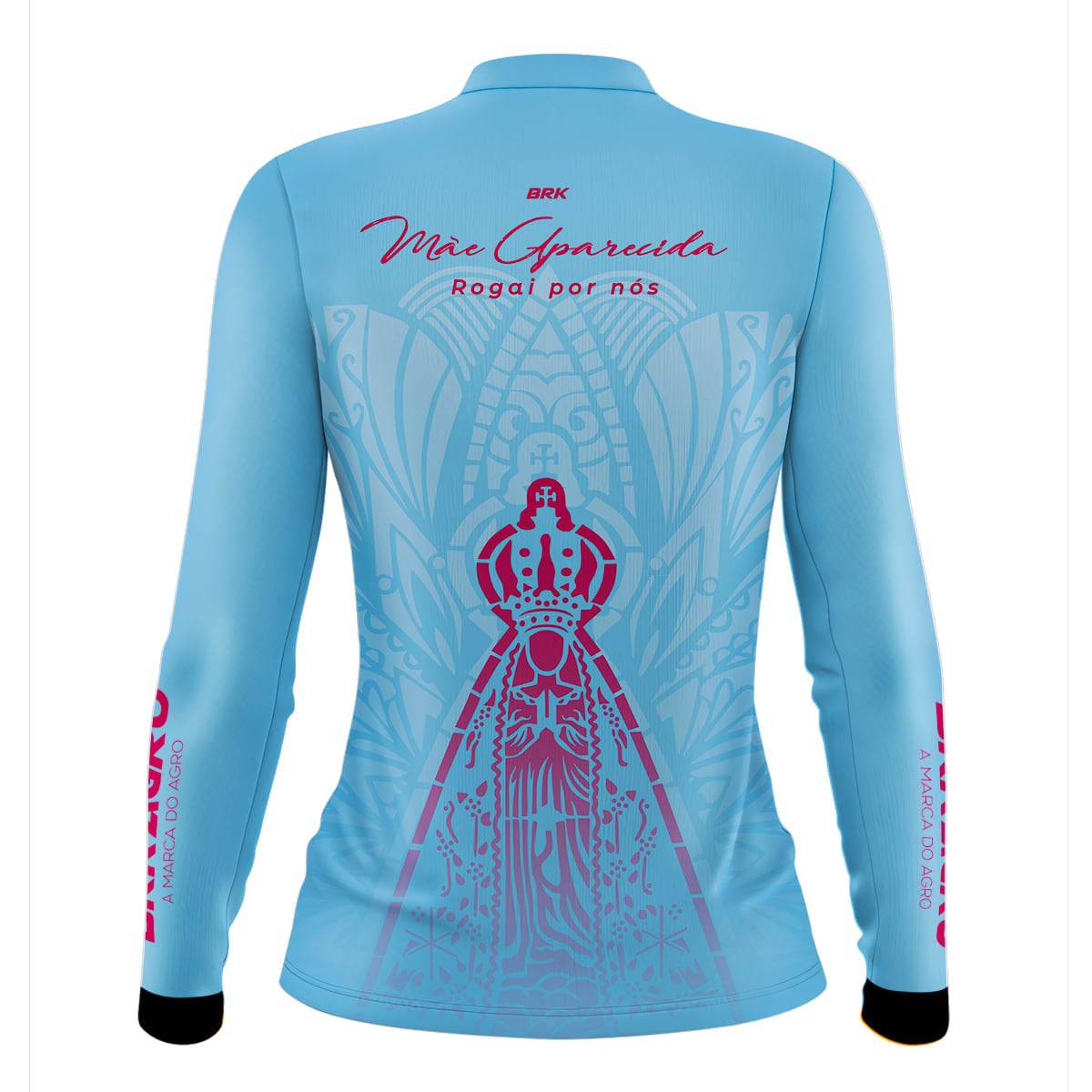 Camisa Agro Feminina Brk Mãe Aparecida Azul Clara com Proteção Solar UV50+