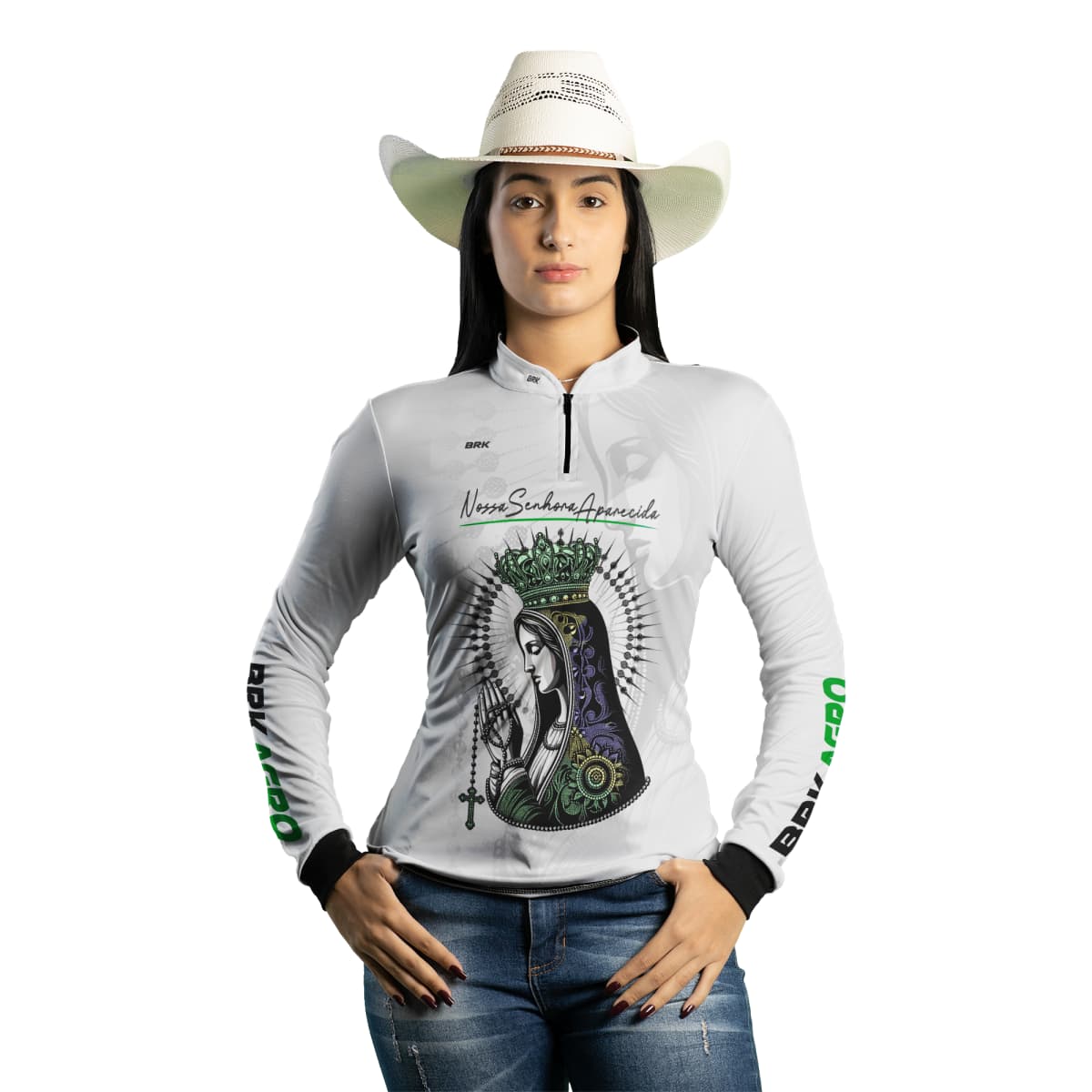 Camisa Agro Feminina Brk Branca Padroeira com Proteção Solar UV50+