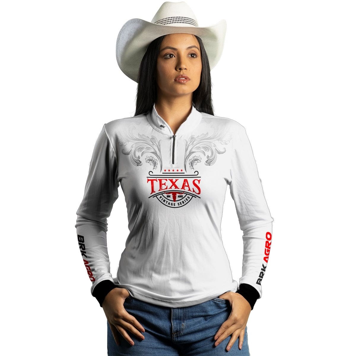 Camisa Agro Feminina Brk Texas Vintage Branca com Proteção com Proteção Solar UV50+