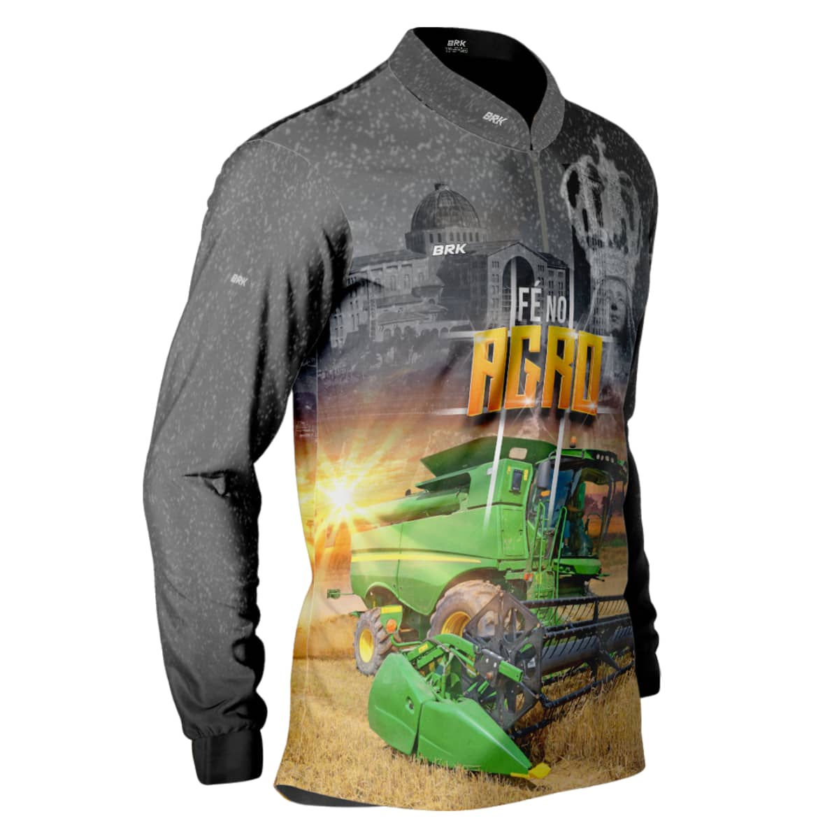 Camisa Agro Brk Colheitadeira Padroeira Fé no Agro com Proteção Solar UV50+