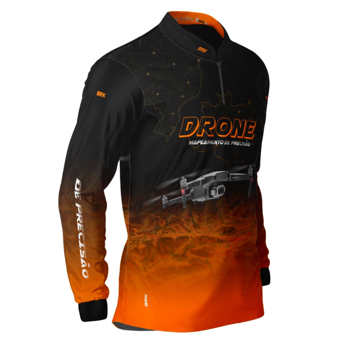 Camisa Agro Brk Drone Mapeamento DJI Laranja com Proteção Solar UV50+