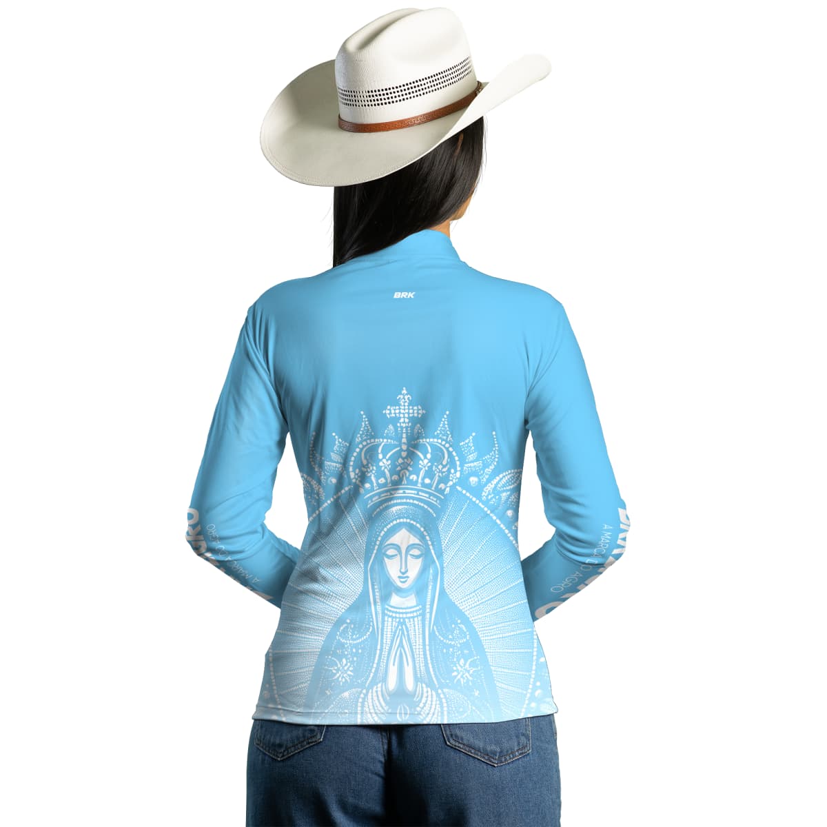 Camisa Agro Feminina Brk Nossa Senhora Azul Clara com Proteção Solar UV50+