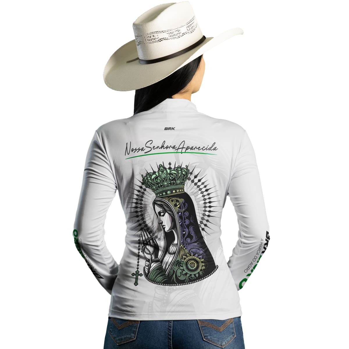 Camisa Agro Feminina Brk Branca Padroeira com Proteção Solar UV50+