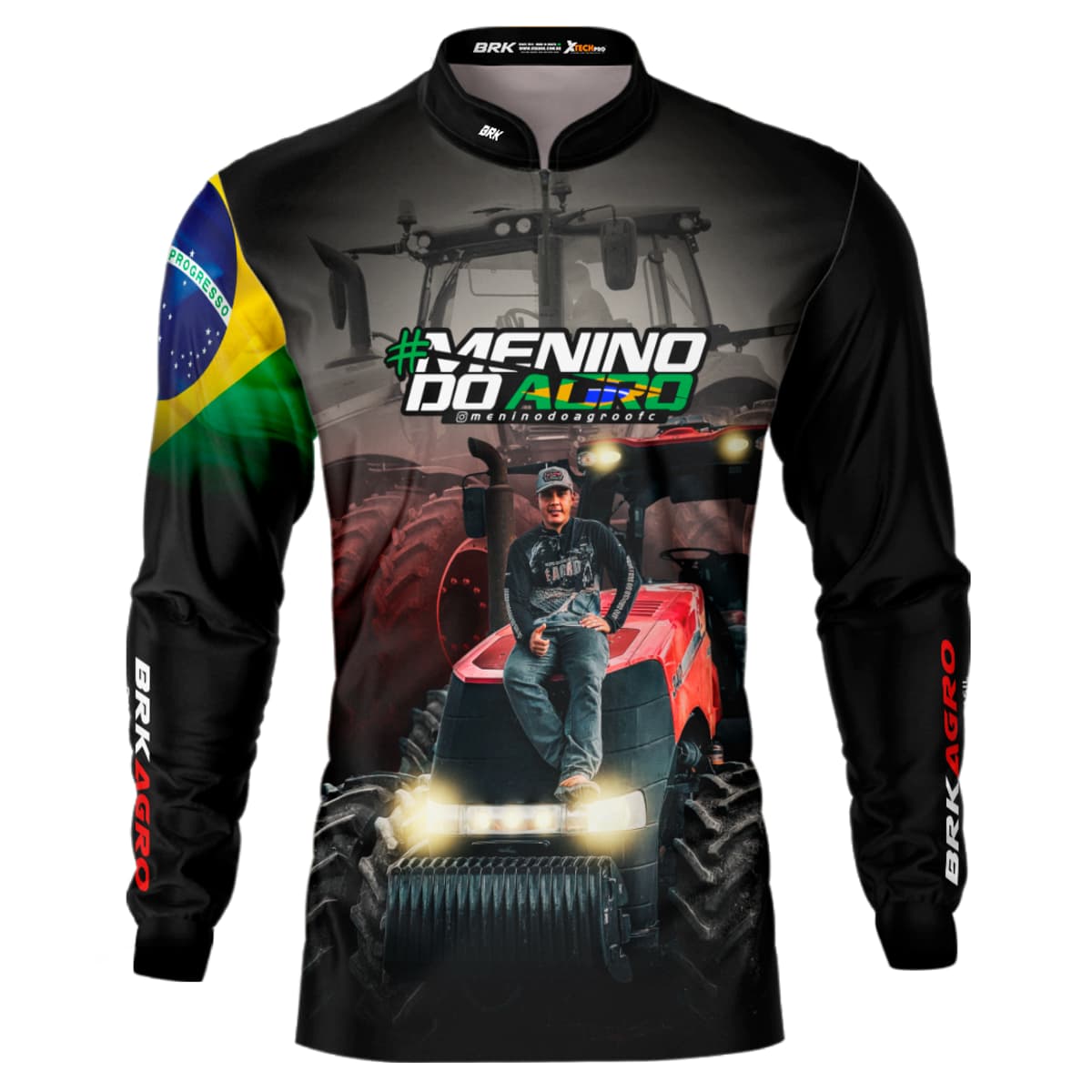 Camisa Agro Brk Menino do Agro Trator Vermelho com Proteção Solar UV50+