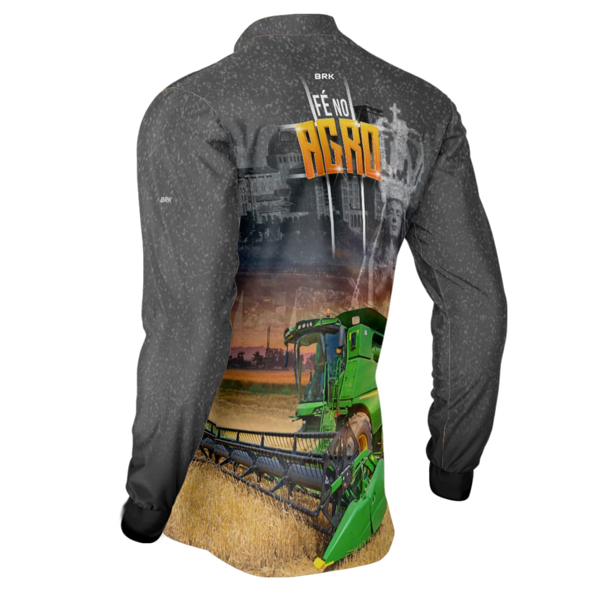 Camisa Agro Brk Colheitadeira Padroeira Fé no Agro com Proteção Solar UV50+