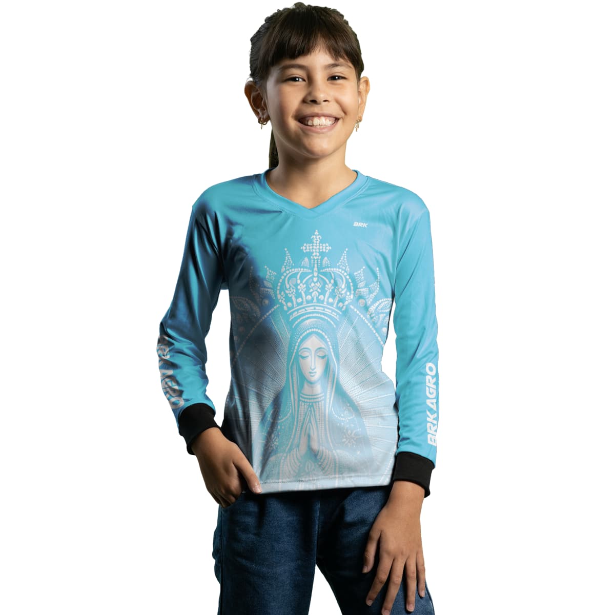 Camisa Agro Feminina Brk Nossa Senhora Azul Clara com Proteção Solar UV50+