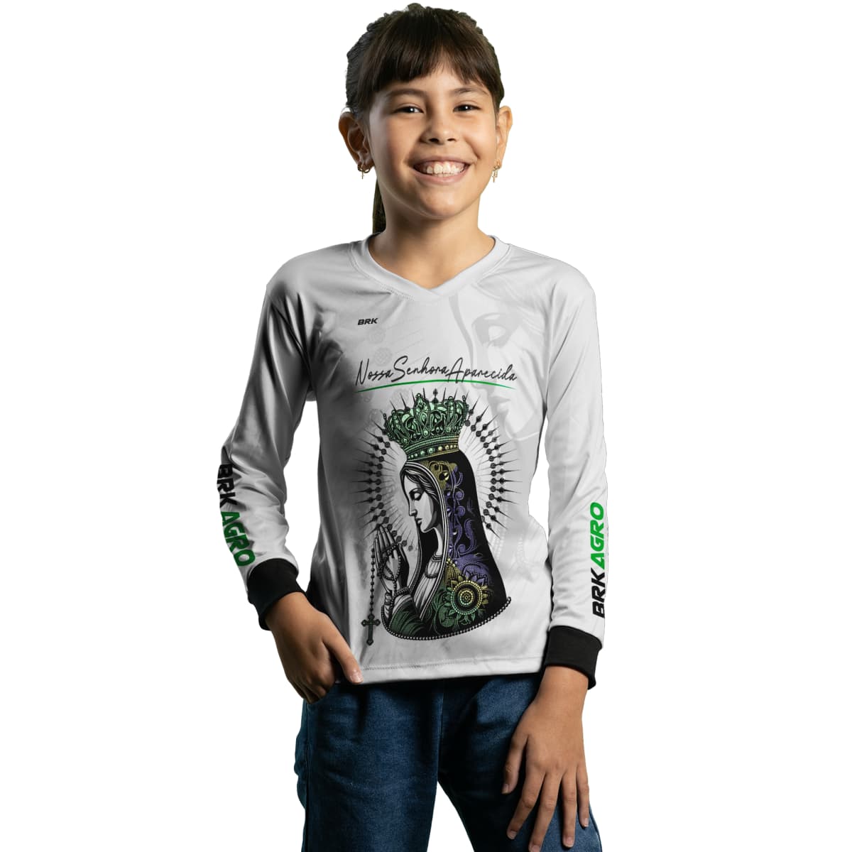 Camisa Agro Feminina Brk Branca Padroeira com Proteção Solar UV50+