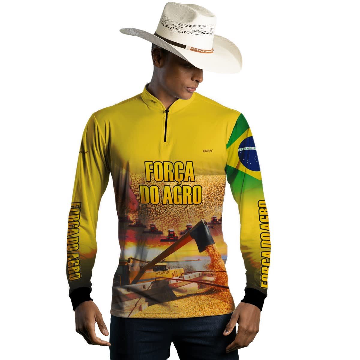 Camisa Agro Brk Produtor de Soja Amarela com Proteção Solar UV50+