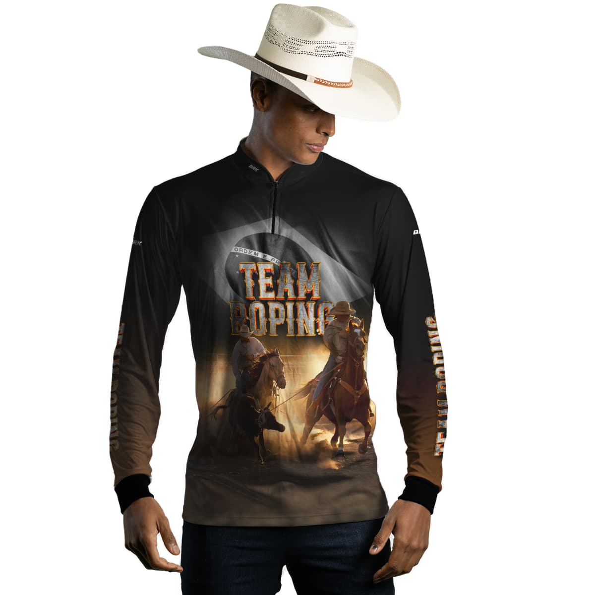 Camisa Agro Brk Team Roping Preto com Proteção Solar UV50+