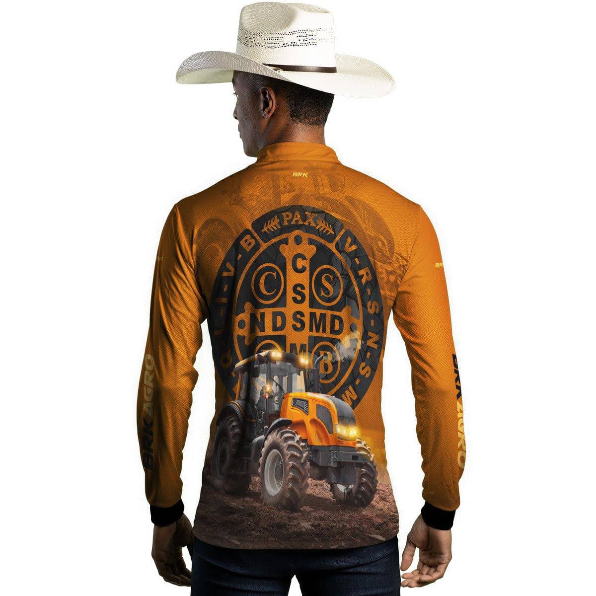 Camisa Agro Brk Trator São Bento Laranja com Proteção Solar UV50+