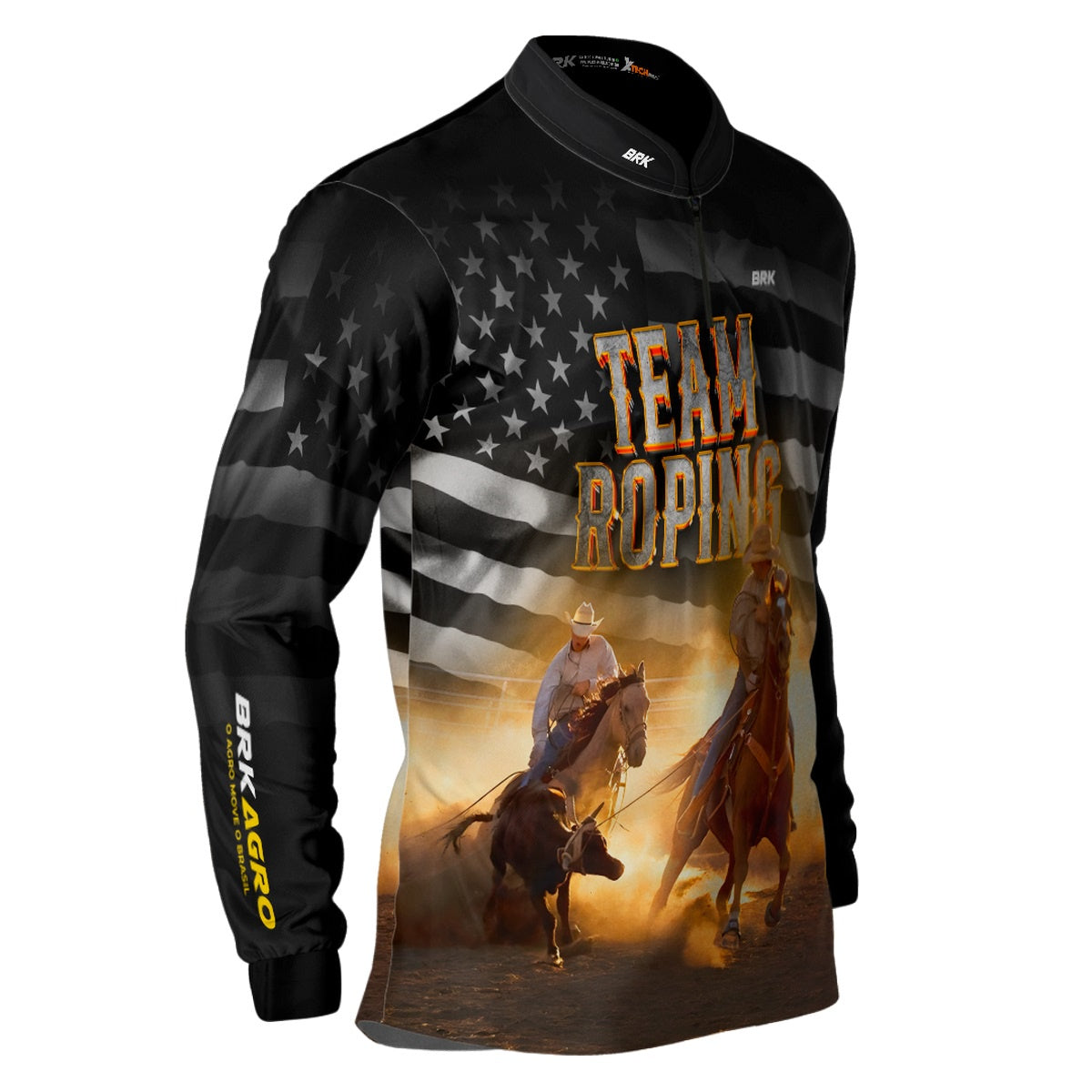 Camisa Agro Brk Team Roping Preta com Proteção Solar UV50+