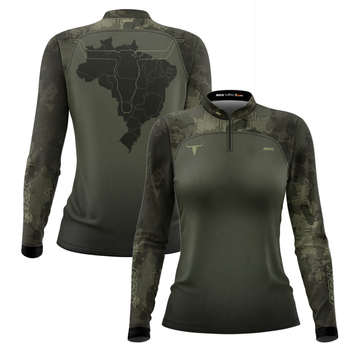 Camisa Agro Feminina Brk Camuflado Long Horn com Proteção Solar UV50+