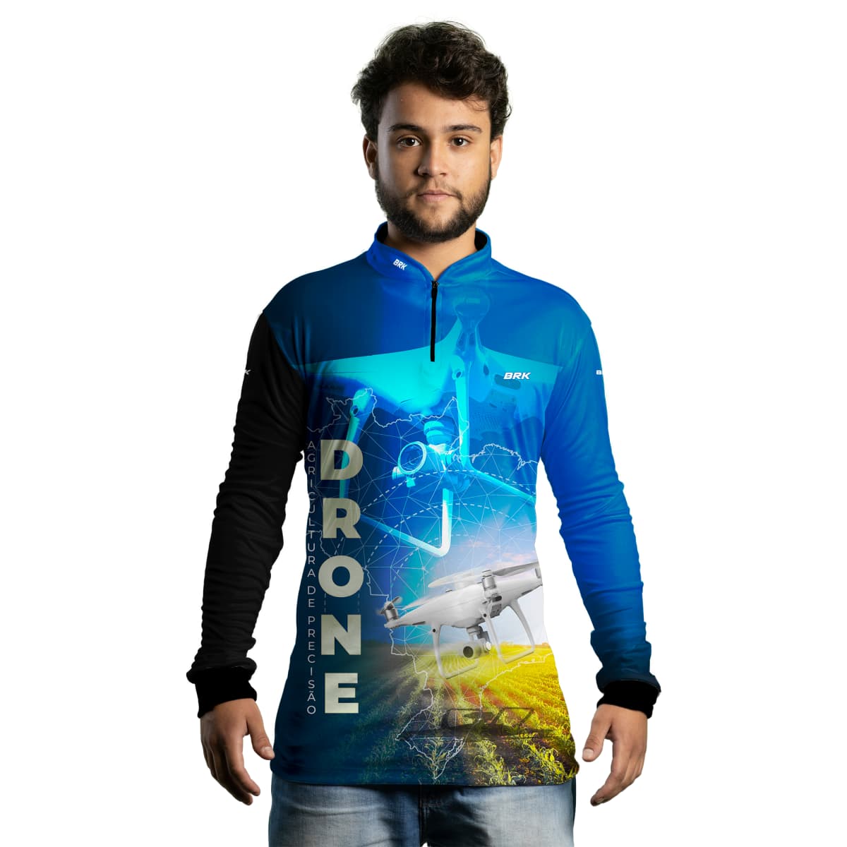 Camisa Agro Brk Azul Drone Agricultura de Precisão com Proteção Solar UV50+