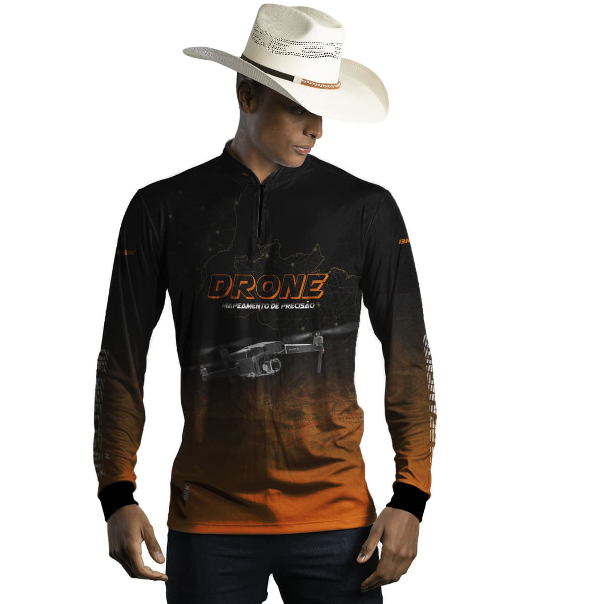 Camisa Agro Brk Drone Mapeamento DJI Laranja com Proteção Solar UV50+