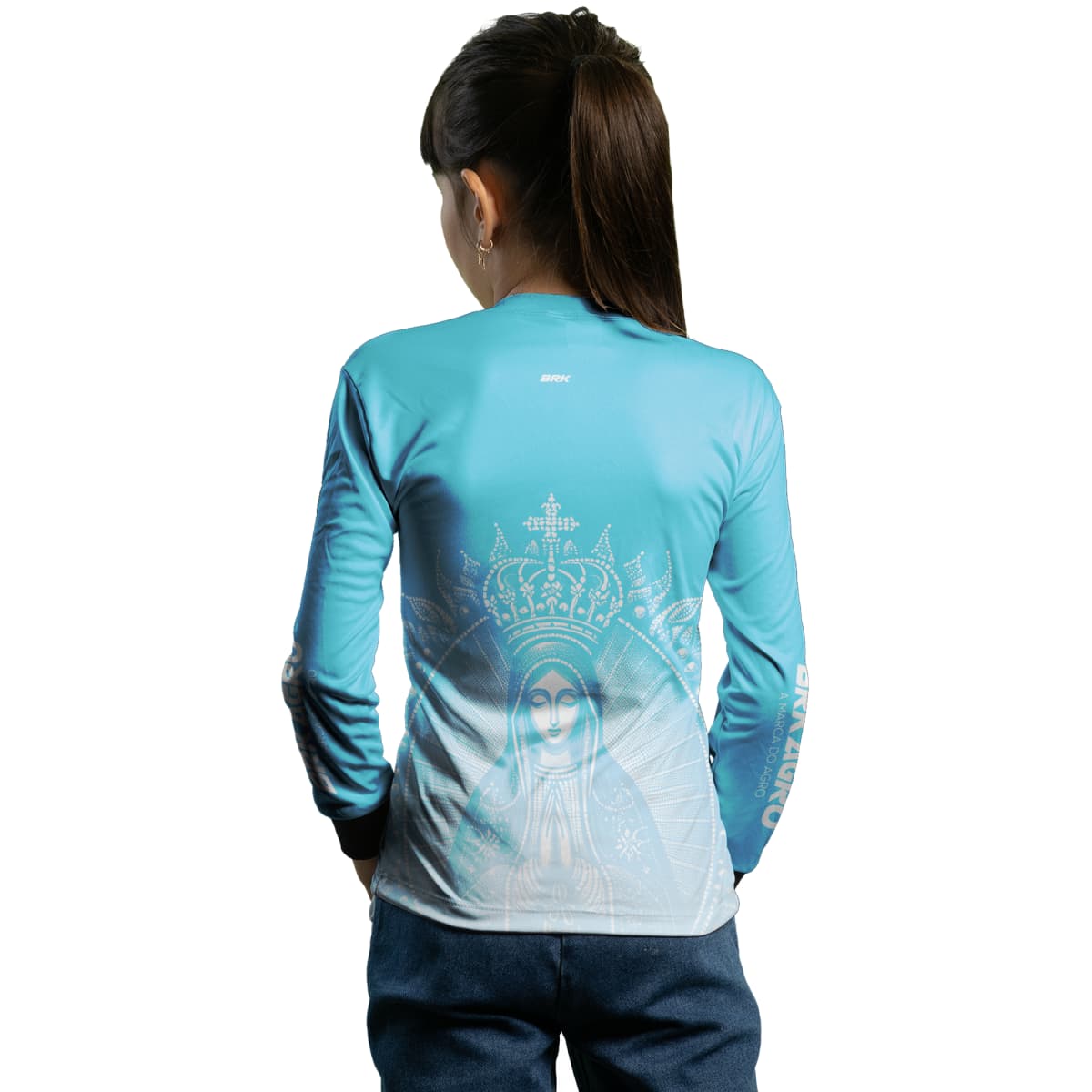 Camisa Agro Feminina Brk Nossa Senhora Azul Clara com Proteção Solar UV50+
