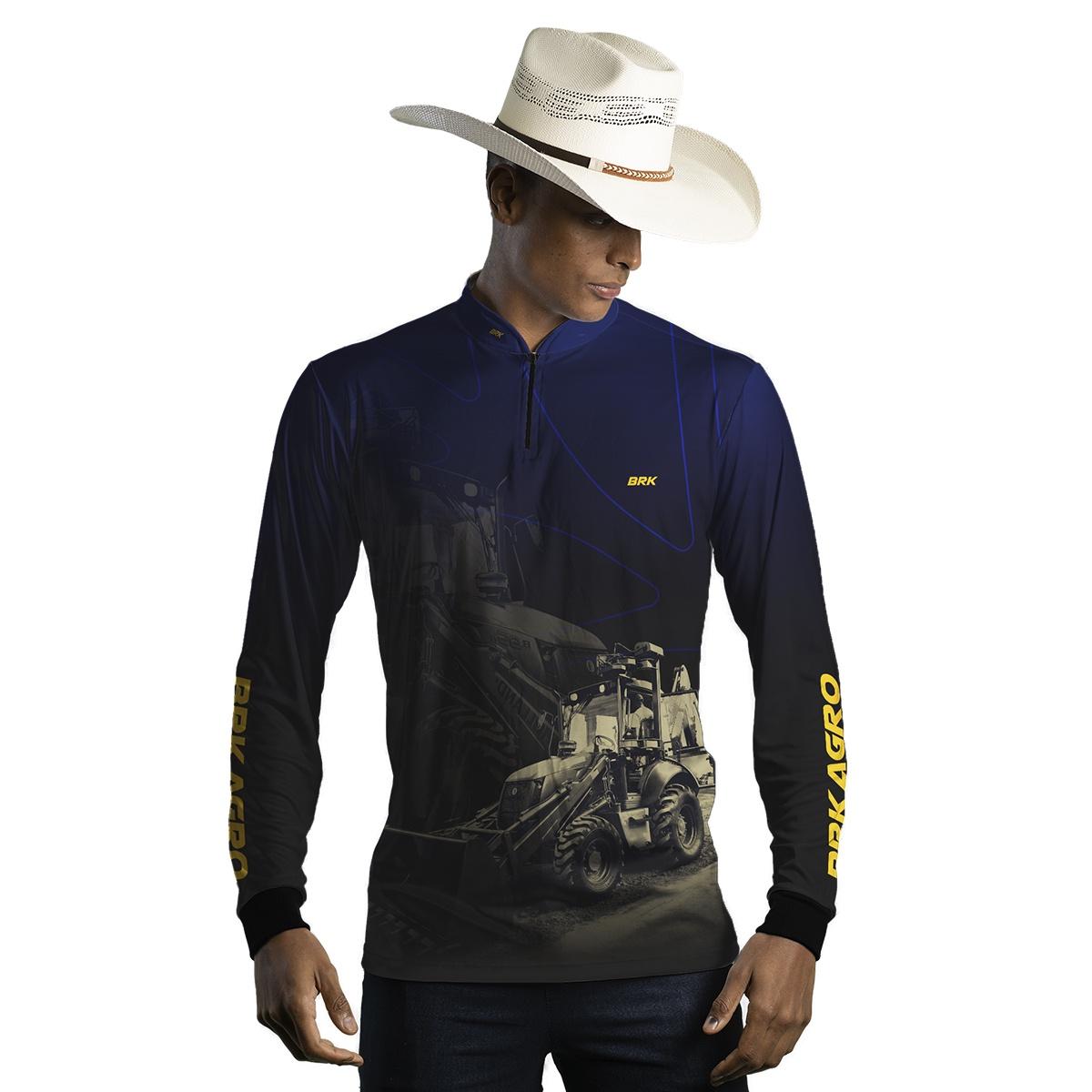 Camisa Agro Brk Azul e Preta Retroescavadeira com UV50+