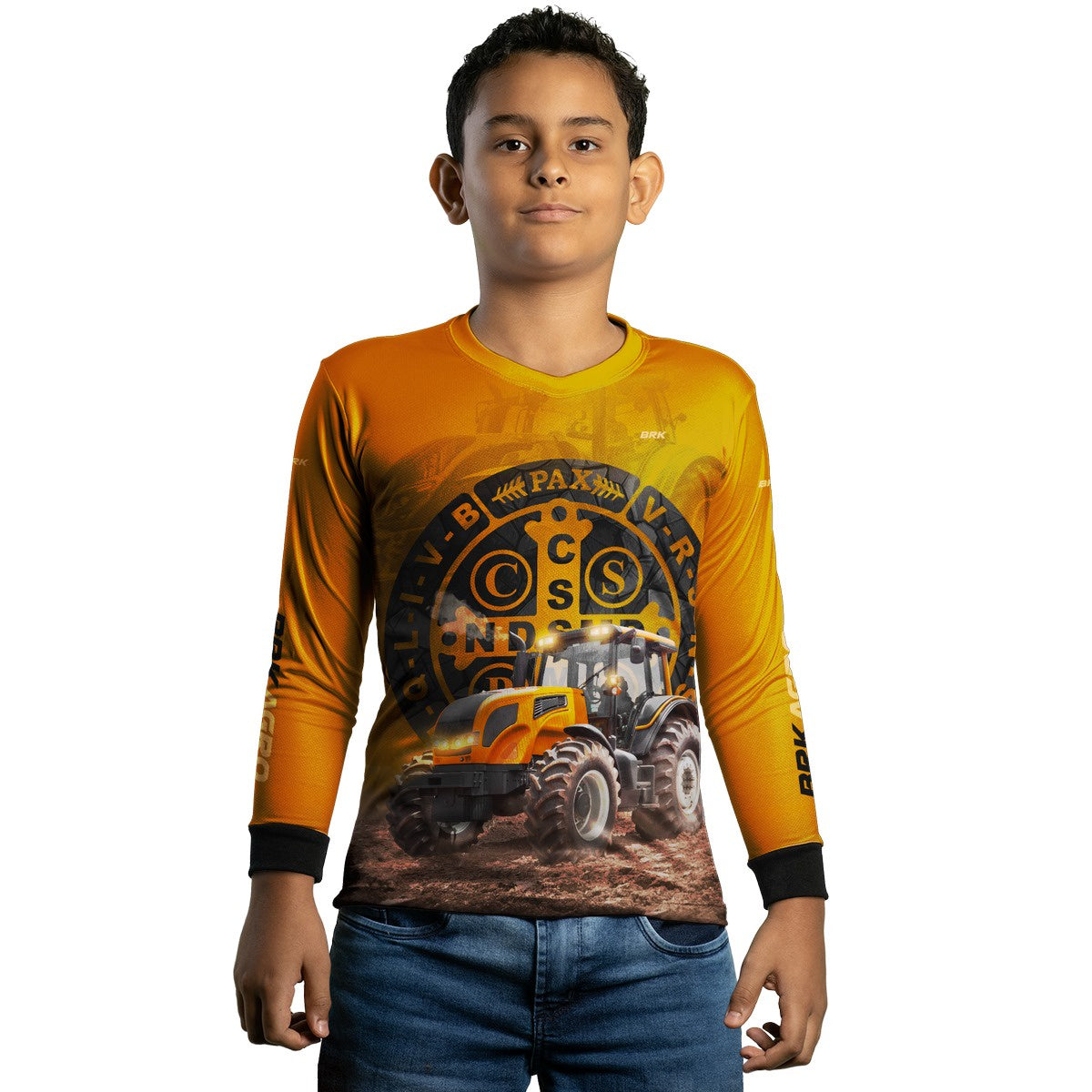 Camisa Agro Brk Trator São Bento Laranja com Proteção Solar UV50+