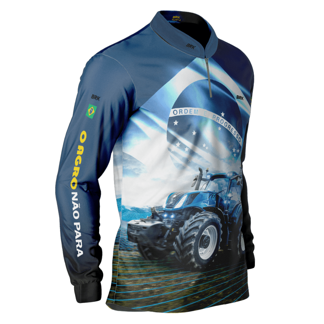Camisa Agro Brk Azul O Agro Não Para com Proteção Solar UV50+
