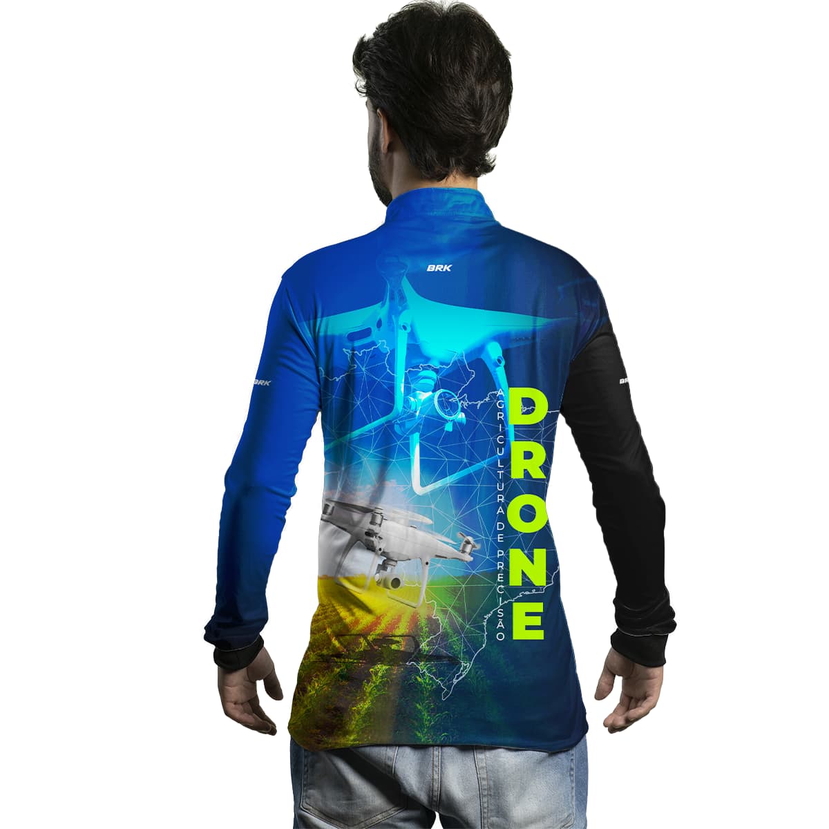 Camisa Agro Brk Azul Drone Agricultura de Precisão com Proteção Solar UV50+