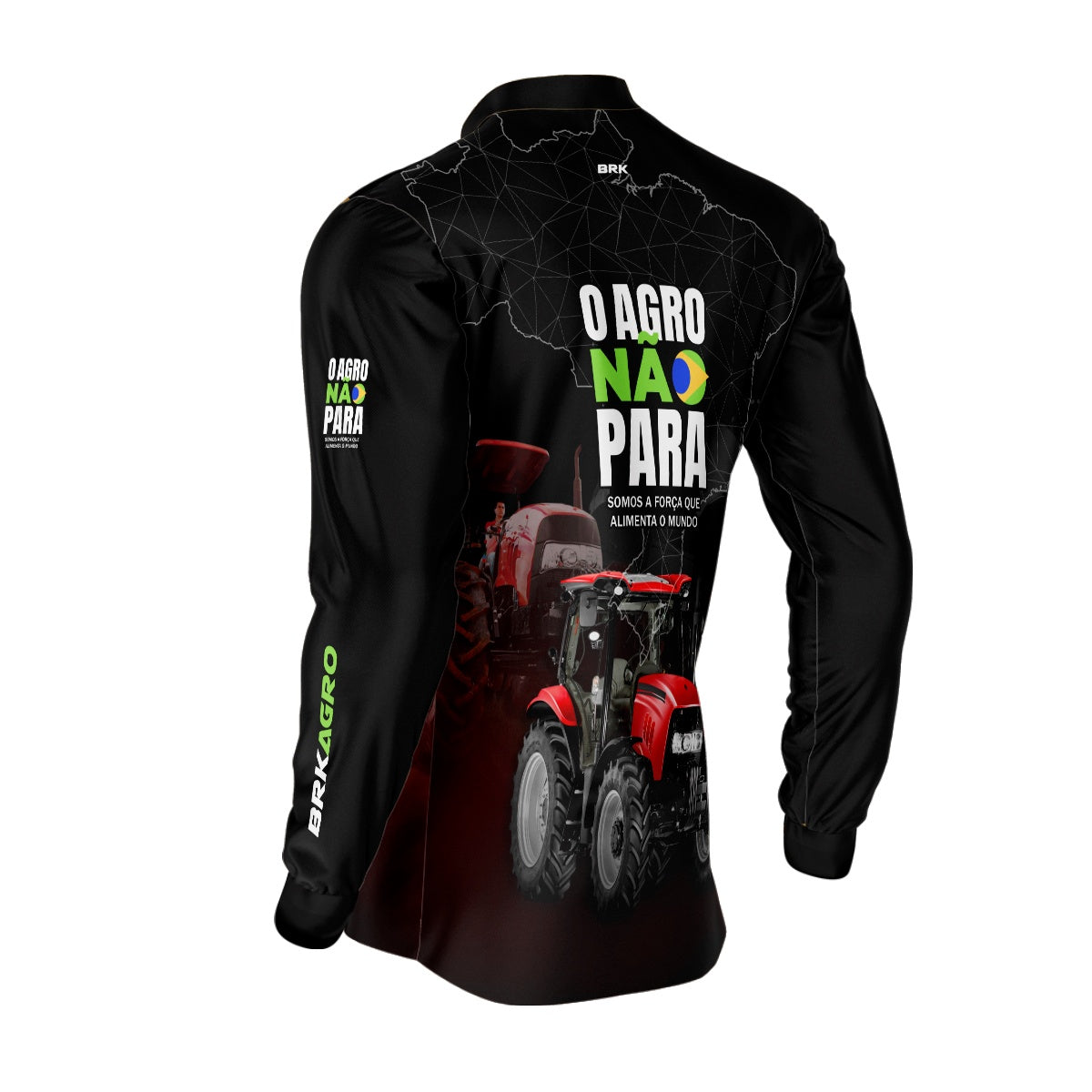 Camisa Agro Brk Preta e Vermelho O Agro Não Para com Proteção Solar UV50+