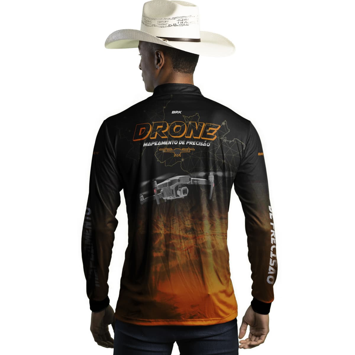 Camisa Agro Brk Drone Mapeamento DJI Laranja com Proteção Solar UV50+