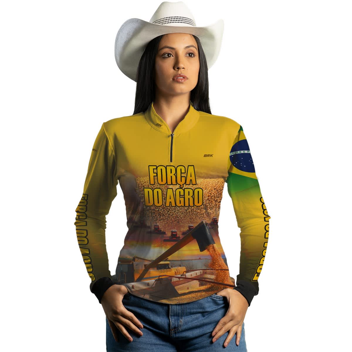 Camisa Agro Brk Produtor de Soja Amarela com Proteção Solar UV50+