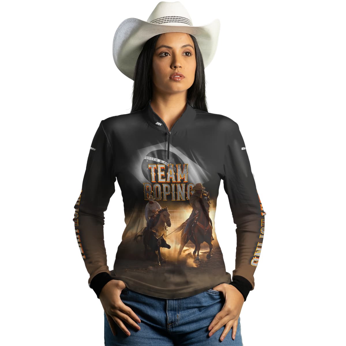 Camisa Agro Brk Team Roping Preto com Proteção Solar UV50+