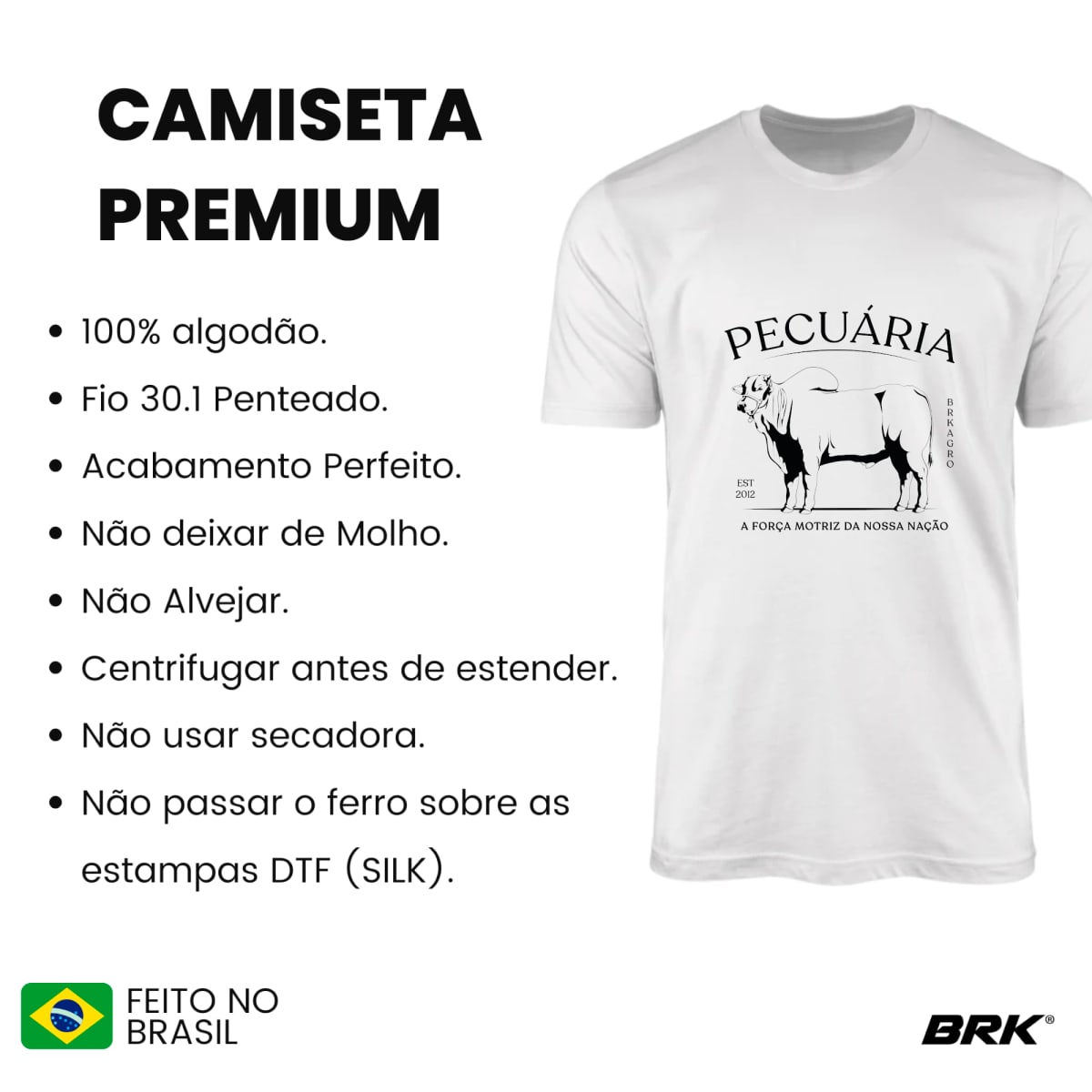 Camiseta Agro Brk Nelore Pecuária com Algodão Premium