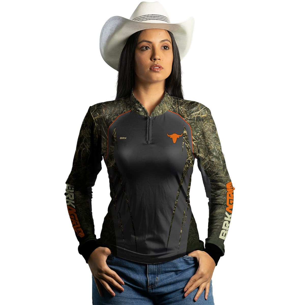 Camisa Agro Feminina Brk Camuflado Real Tree com Proteção Solar UV50+