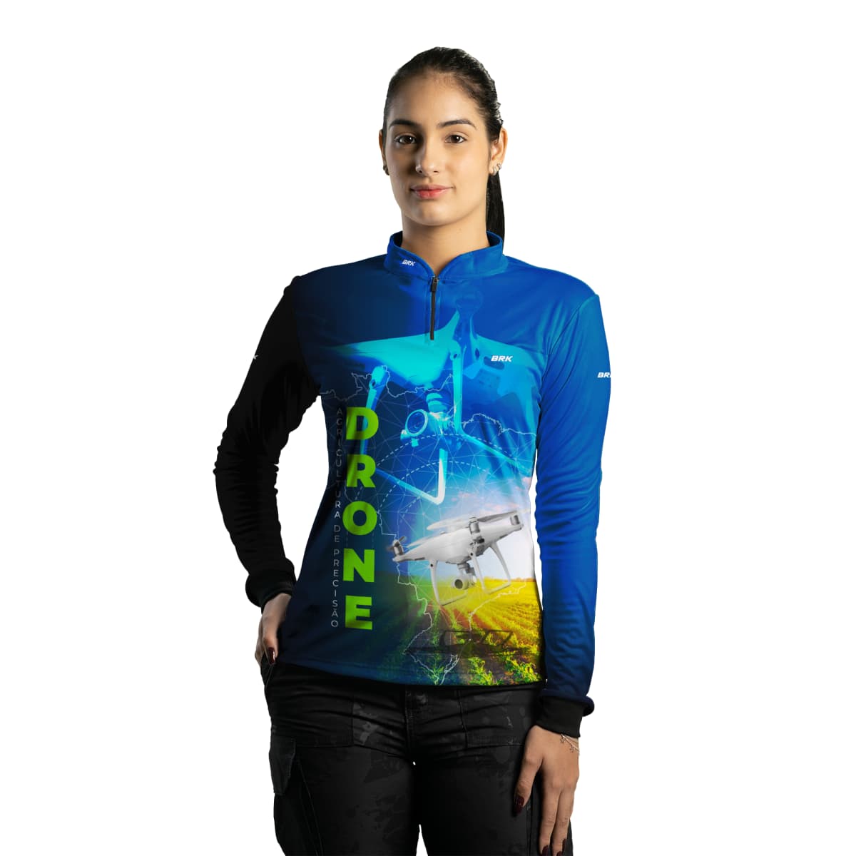 Camisa Agro Brk Azul Drone Agricultura de Precisão com Proteção Solar UV50+