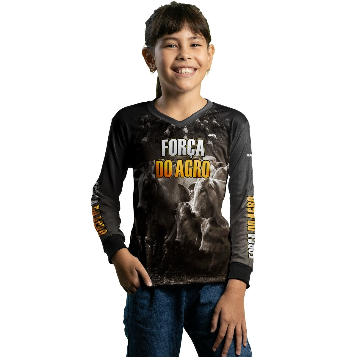 Camisa Infantil Agro Brk Força do Agro Criação de Bovinos com UV50+