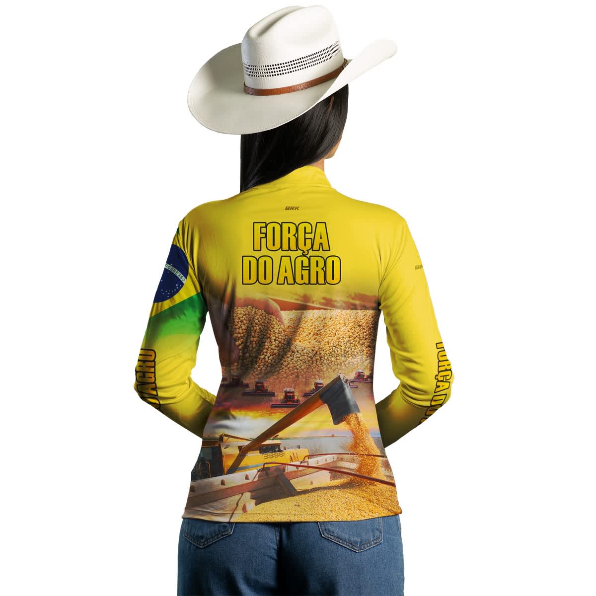 Camisa Agro Brk Produtor de Soja Amarela com Proteção Solar UV50+