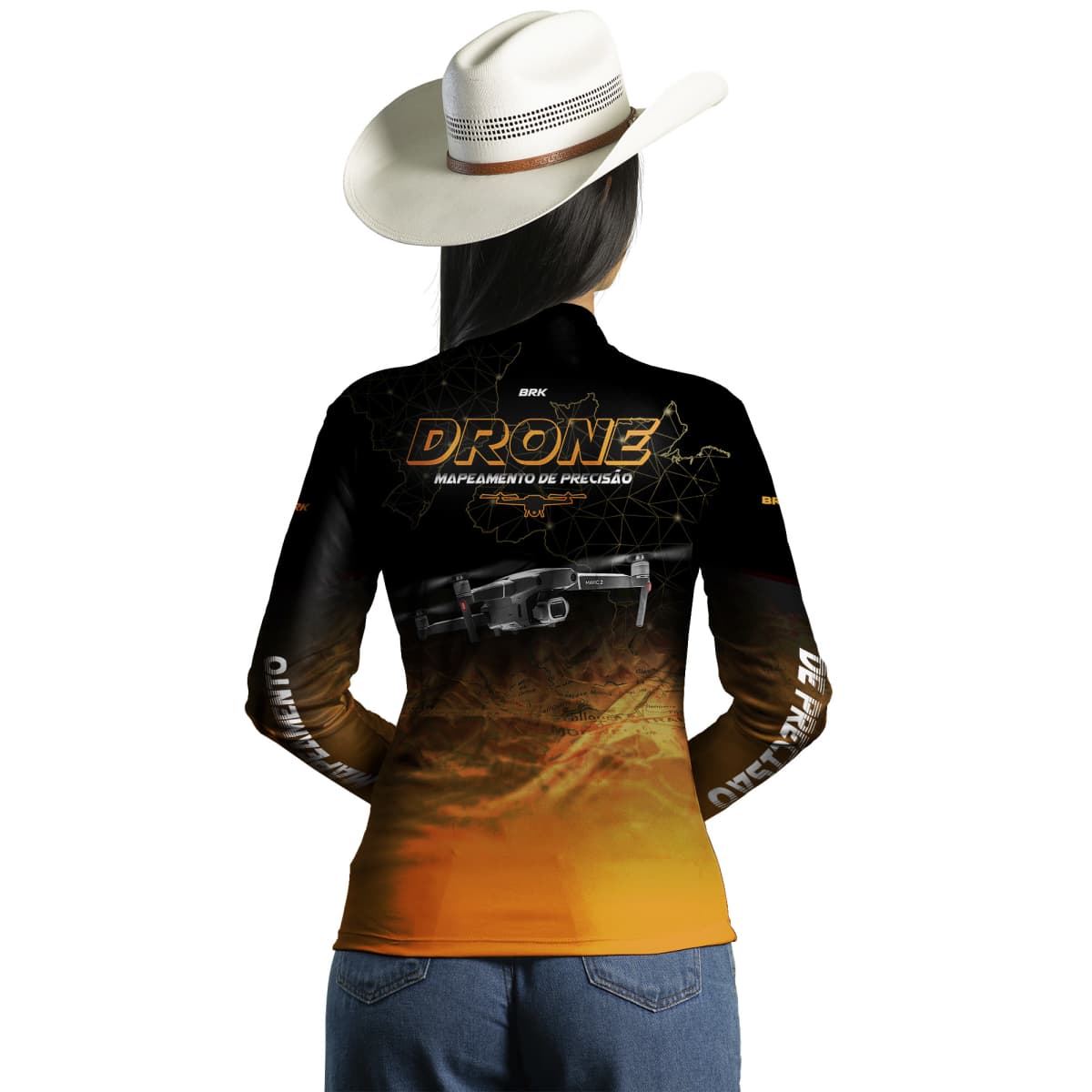 Camisa Agro Brk Drone Mapeamento DJI Laranja com Proteção Solar UV50+