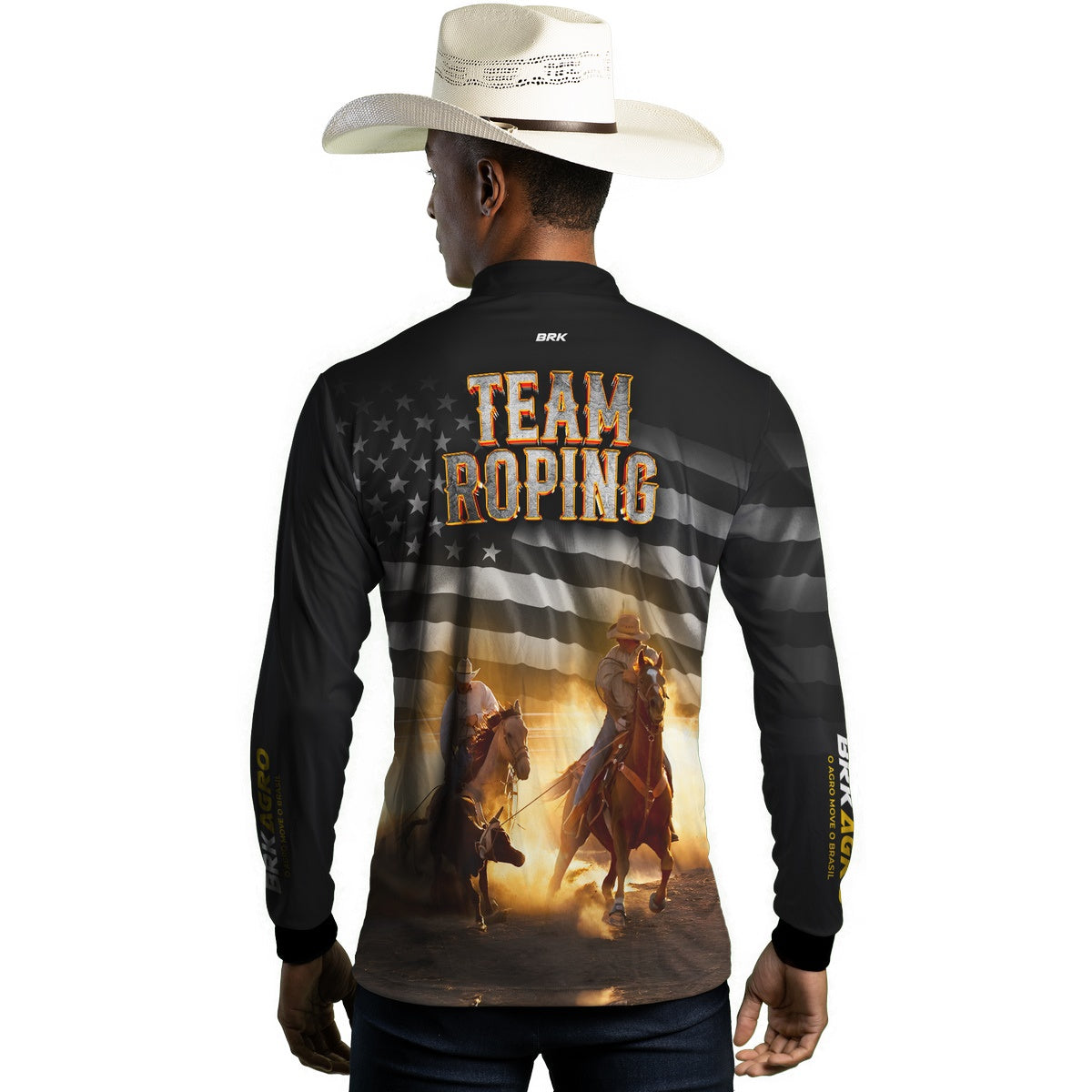 Camisa Agro Brk Team Roping Preta com Proteção Solar UV50+