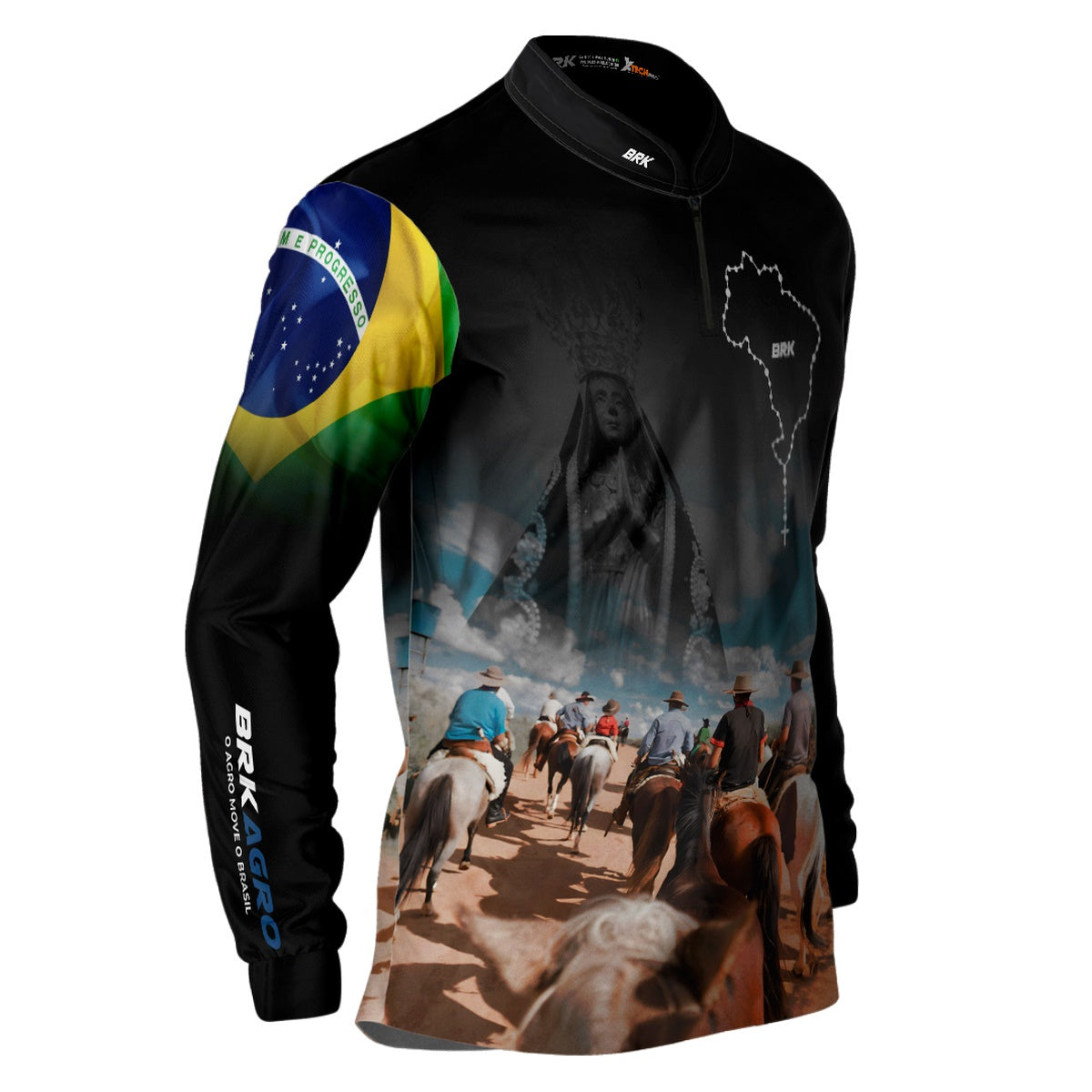 Camisa Agro Brk Cavalgada Nossa Senhora c/ Bandeira do Brasil com Proteção Solar UV50+