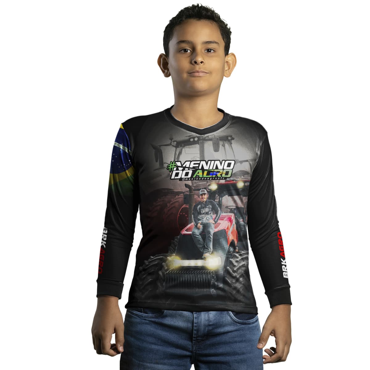 Camisa Agro Brk Menino do Agro Trator Vermelho com Proteção Solar UV50+