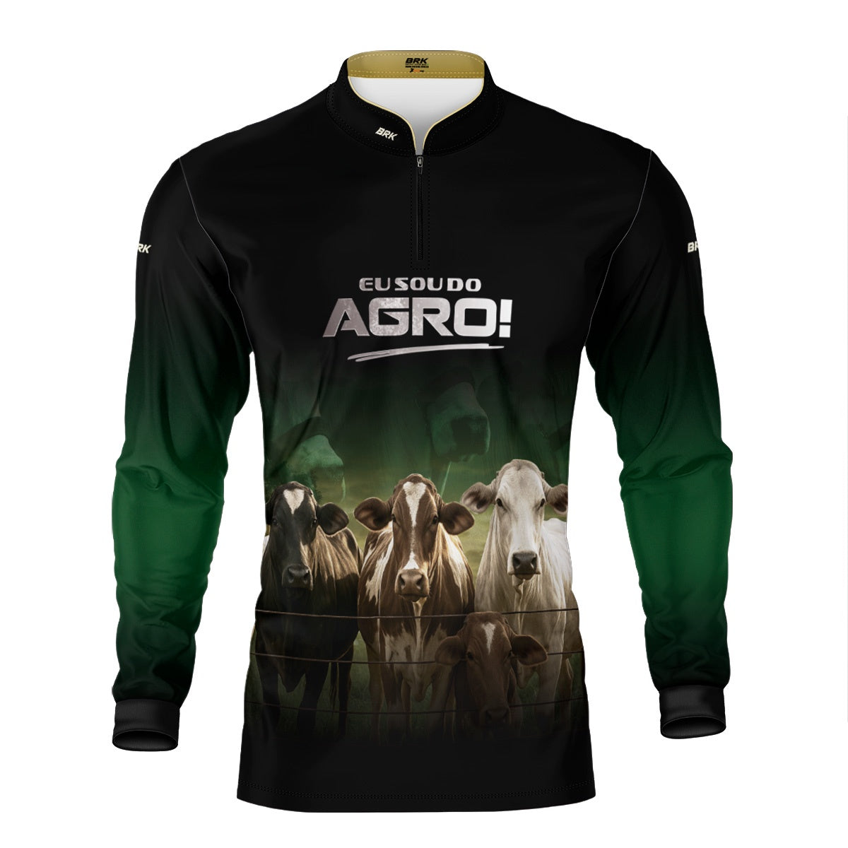 Camisa Agro Brk Eu Sou do Agro Pecuária Preto e Verde com Proteção UV50 - Envio Imediato