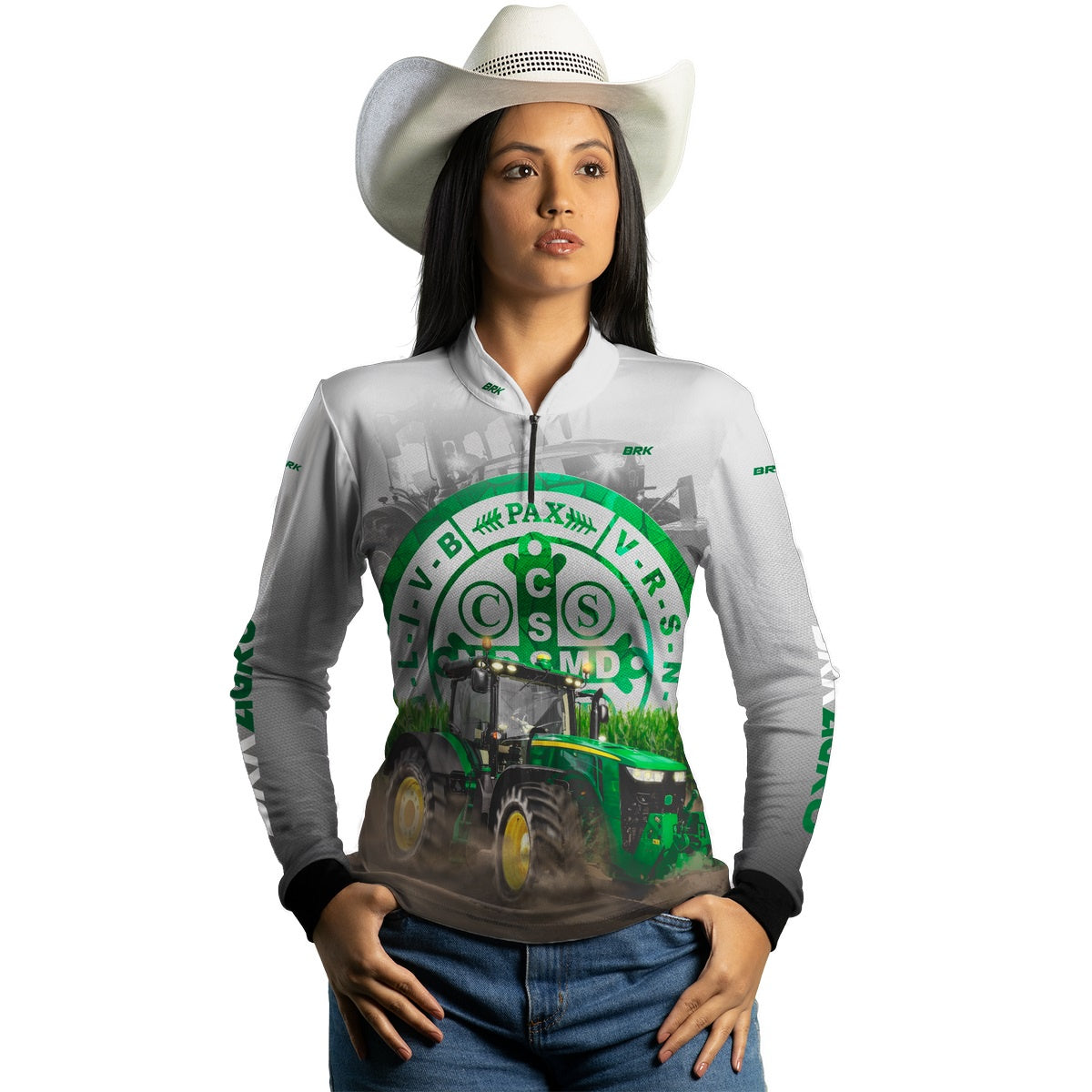 Camisa Agro Brk Trator São Bento Branca com Proteção Solar UV50+