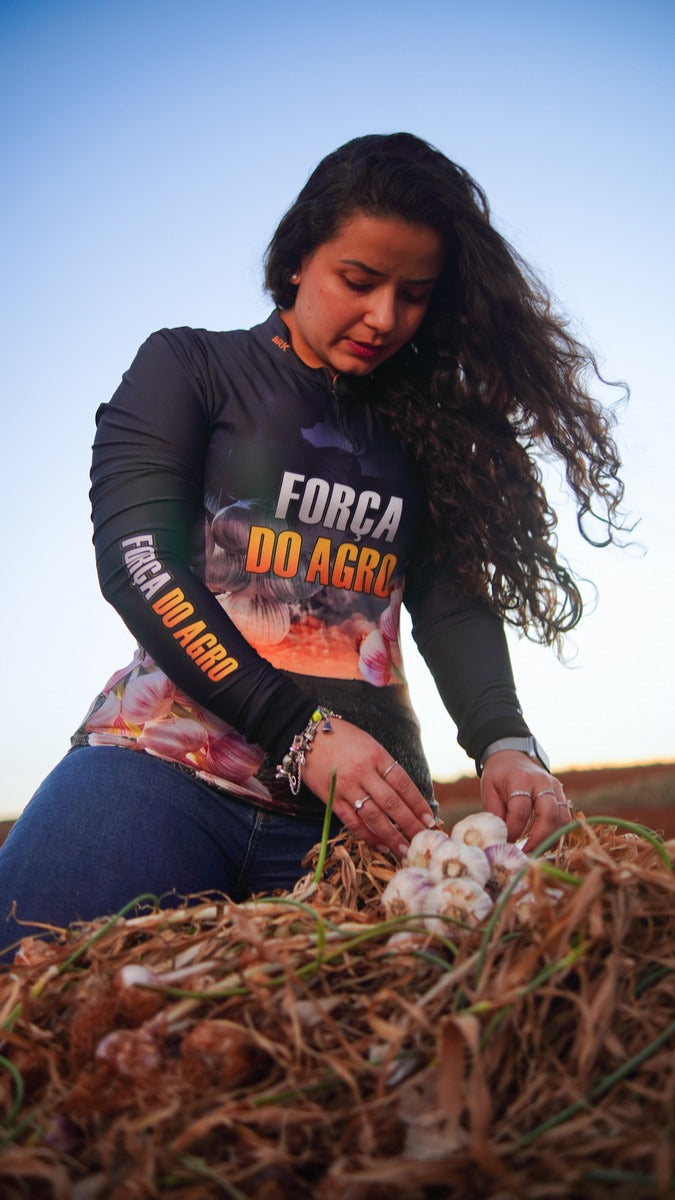 Camisa Agro Feminina Brk Produtor de Alho com Proteção Solar UV50+