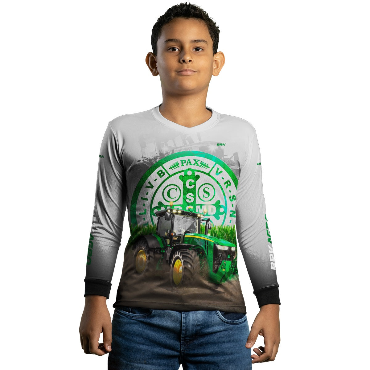 Camisa Agro Brk Trator São Bento Branca com Proteção Solar UV50+