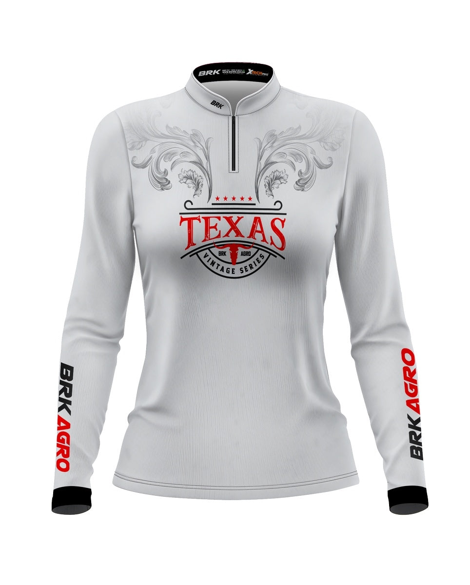 Camisa Agro Feminina Brk Texas Vintage Branca com Proteção com Proteção Solar UV50+