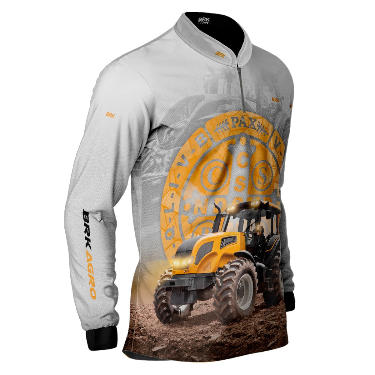Camisa Agro Brk Trator São Bento Laranja e Branco com Proteção Solar UV50+