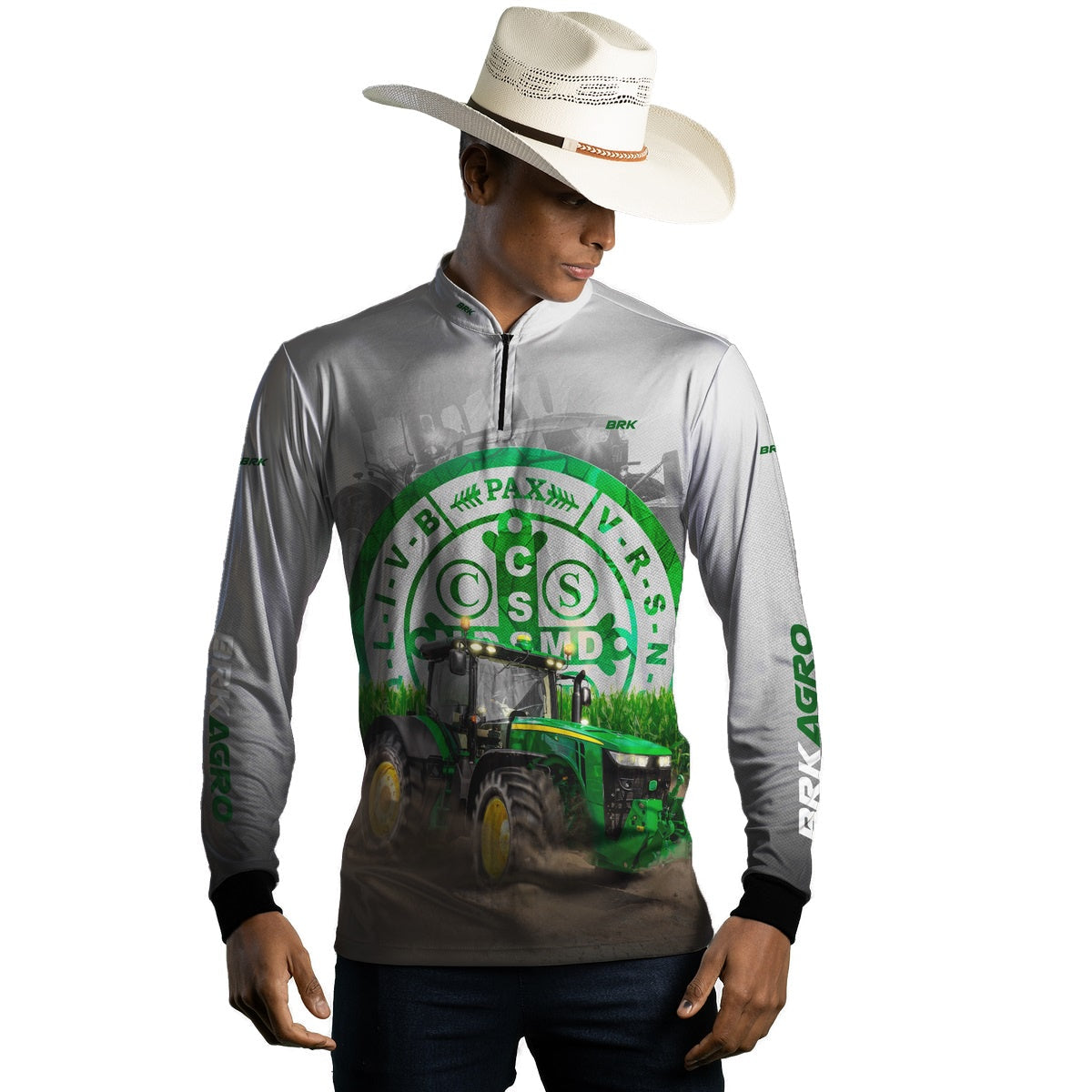 Camisa Agro Brk Trator São Bento Branca com Proteção Solar UV50+