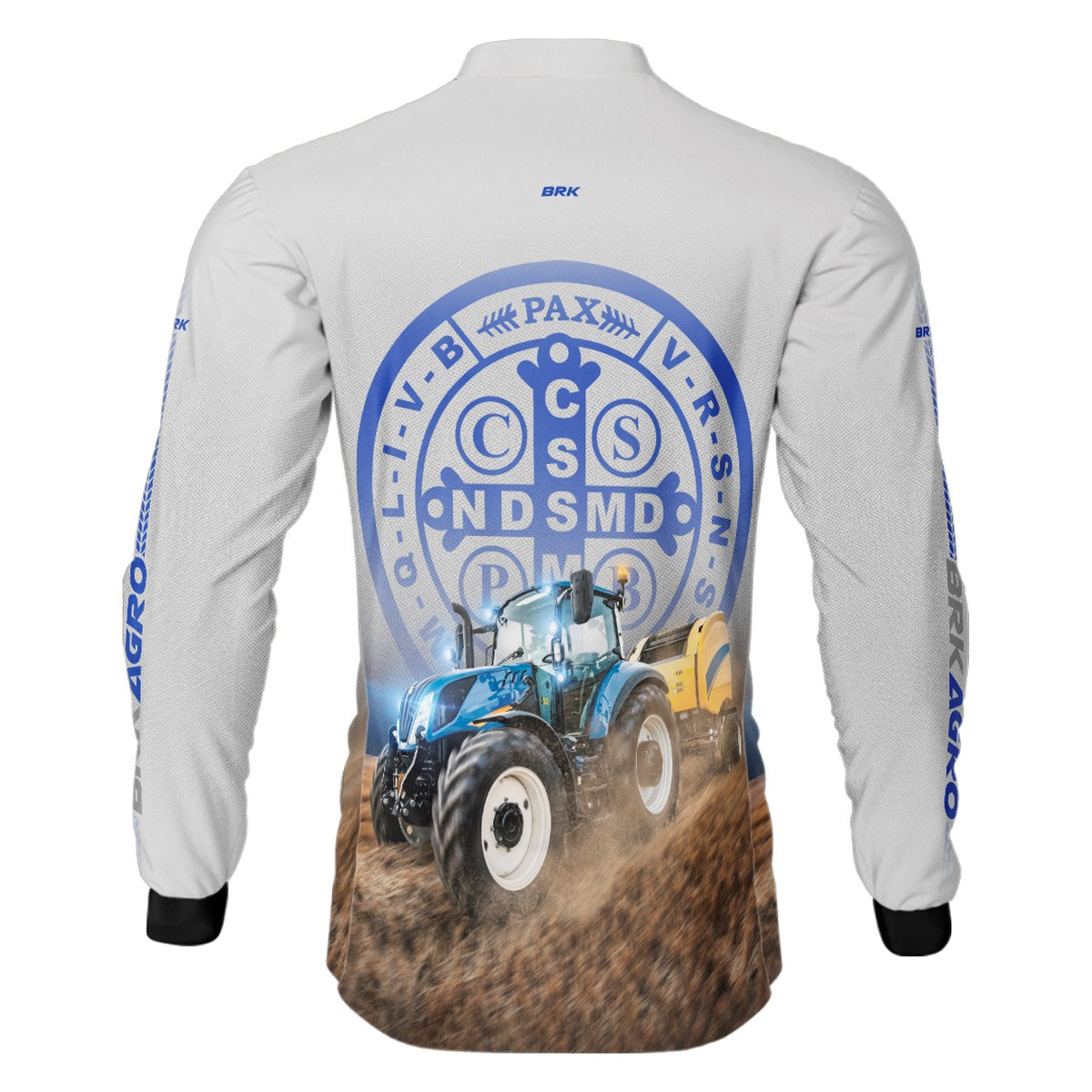 Camisa Agro Brk Trator Azul e Branco São Bento com Proteção Solar UV50+