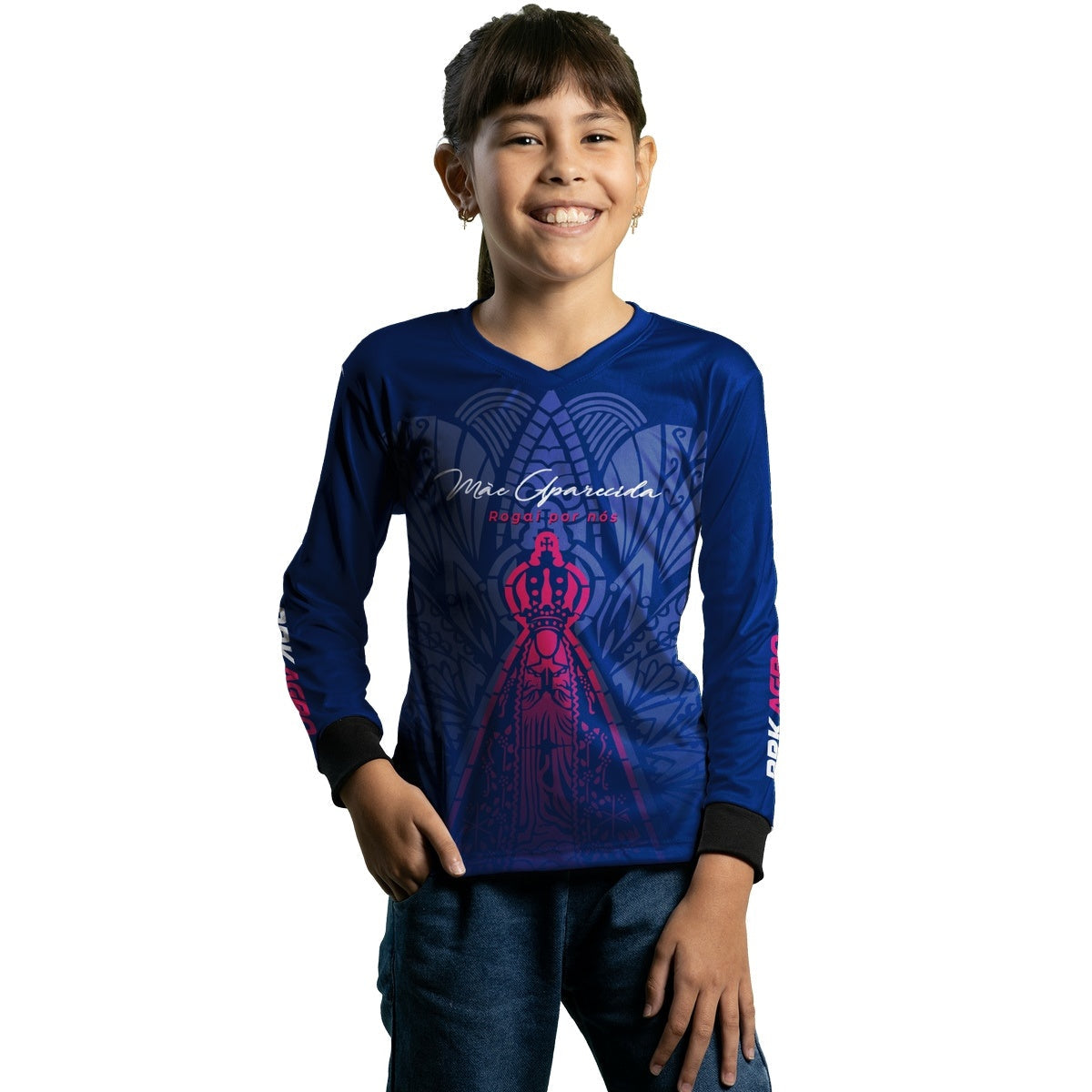 Camisa Infantil Agro Brk Feminina Nossa Senhora Mãe Aparecida com Proteção Solar UV50+