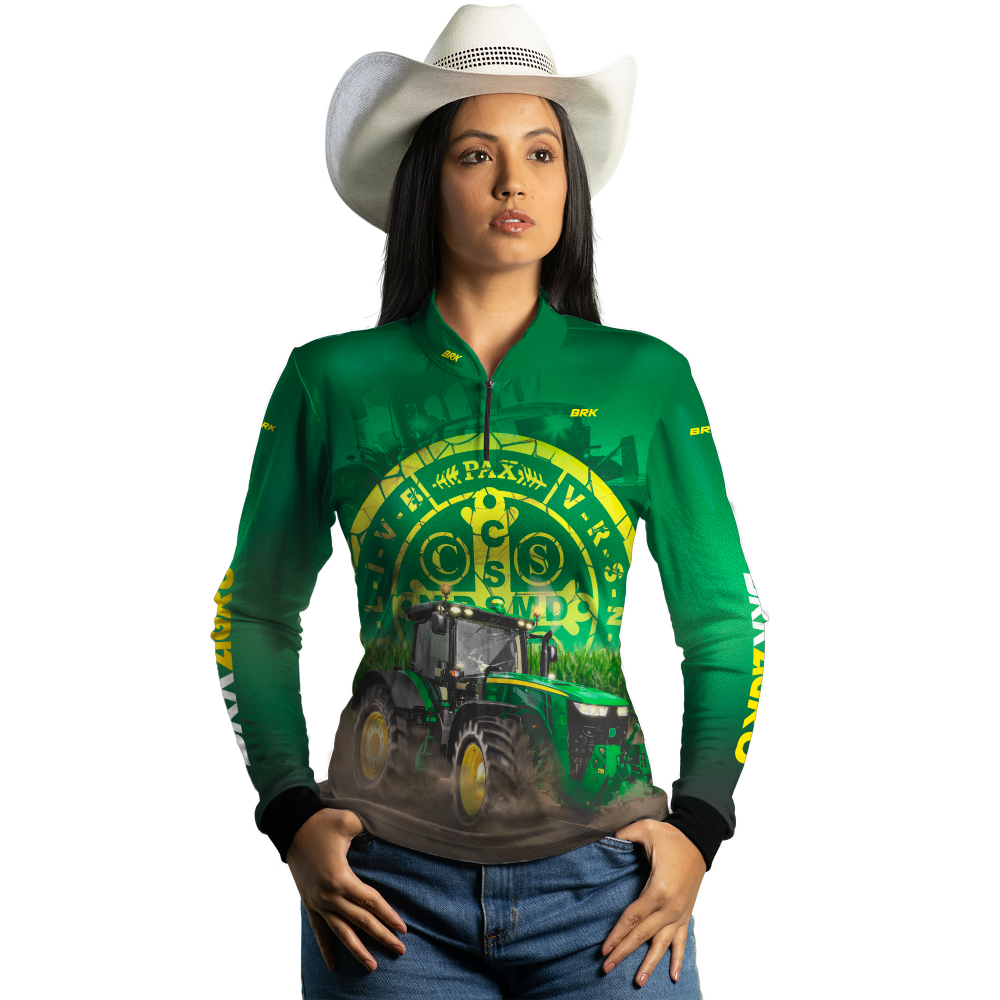 Camisa Agro Brk Trator São Bento Verde com Proteção Solar UV50+