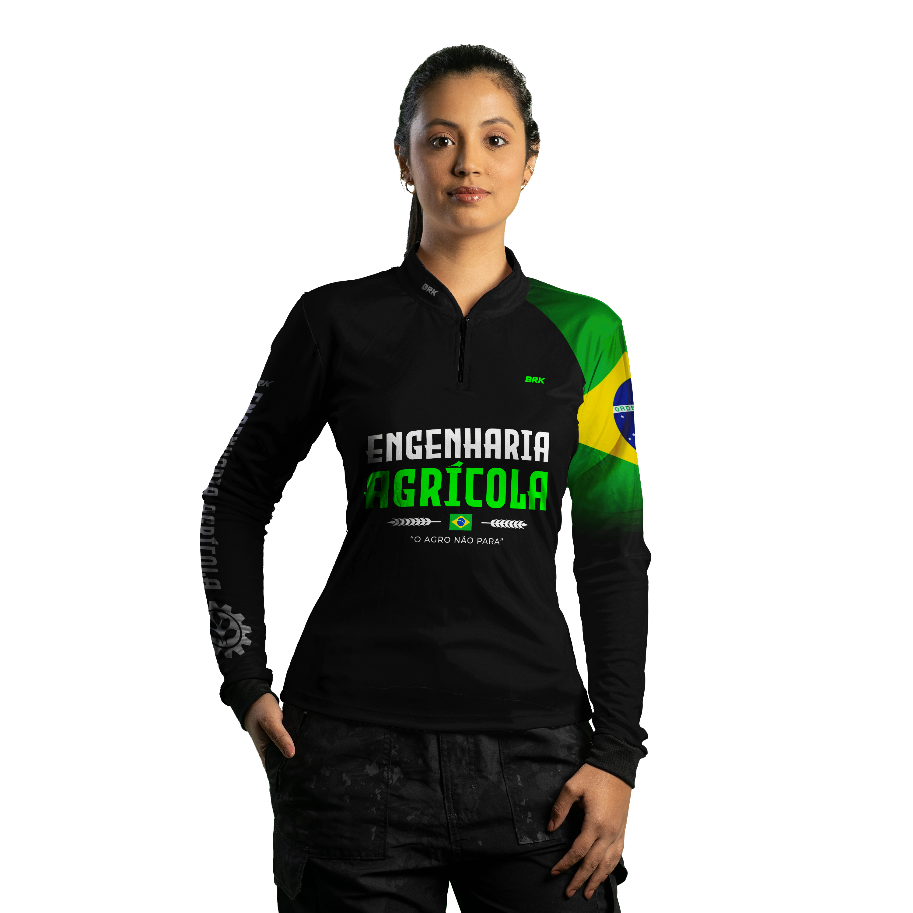 Camisa Agro Brk Preta Engenharia Agrícola com Proteção Solar UV50+