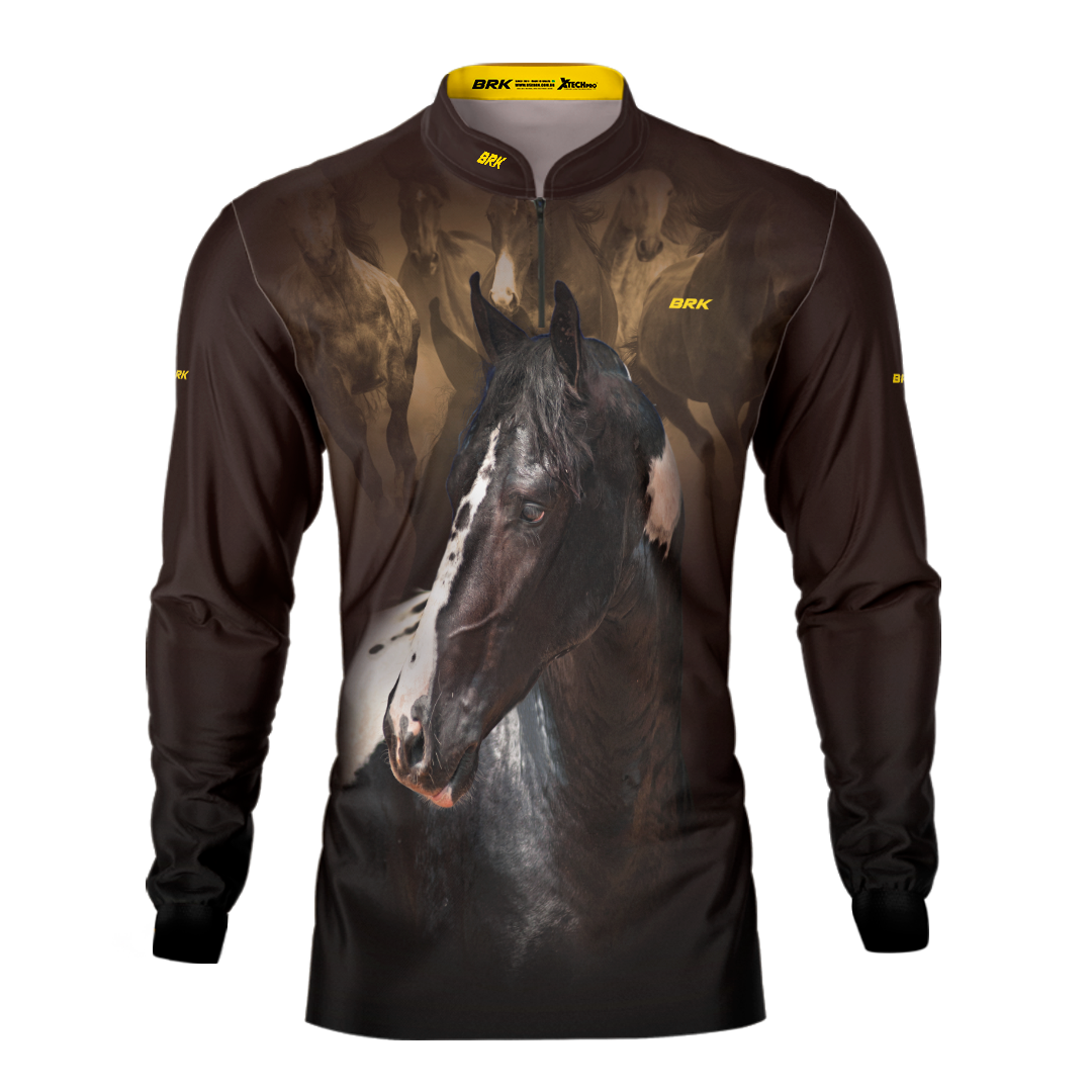 Camisa Agro Brk Marrom e Preto Mangalarga com Proteção Solar UV50+